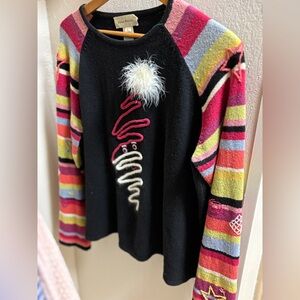 Susan Bristol Black Knit Sweater for Christmas! Vintage art deco sweater Sz Xlg